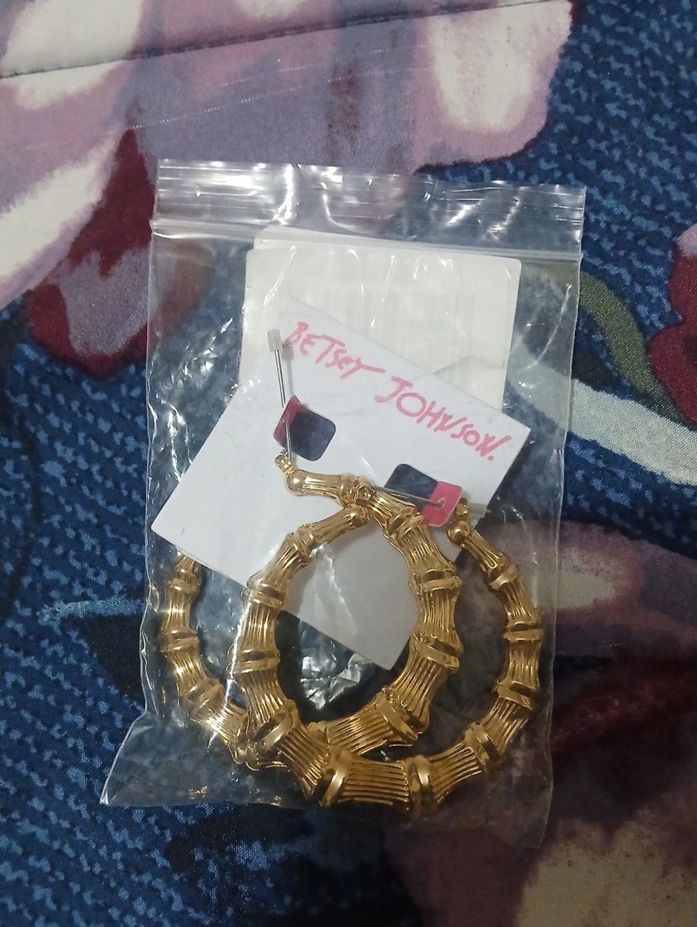 Betsey Johnson Gold Bamboo-Style Hoop Earrings